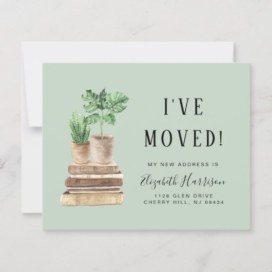 Budget Ich habe Boho Sage Moving Ankündigung versc (Vorderseite)