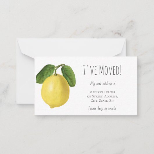 Budget Ich habe Lemon Announcement Card verschoben Mitteilungskarte (Vorderseite)