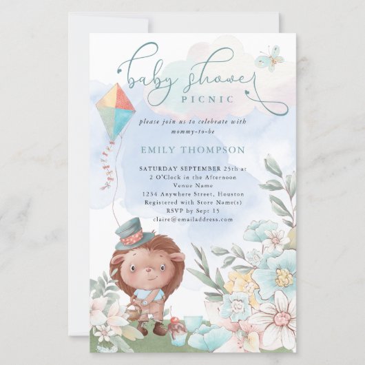 Budget Igel Baby Shower Picnic Boy Einladung (Vorderseite)