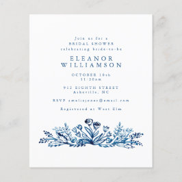 Budget Indigo Blue Ink Floral Brautparty Einladung