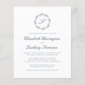 Budget Indigo Blue Monogram Script Hochzeit (Vorderseite)