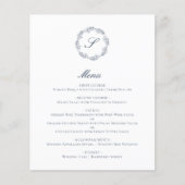 Budget Indigo Blue Monogram Wreath Wedding Menu (Vorderseite)