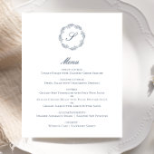 Budget Indigo Blue Monogram Wreath Wedding Menu