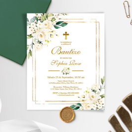 Budget Invitación de Rosas Blancas para Bautizo