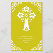 Budget Invitation Floral Cross Baptism Yellow Flyer (Hinten)