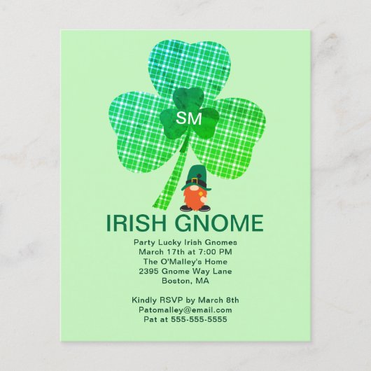 Budget Irish Gnome Initial Clover St Paddys Einlad Flyer (Vorne)