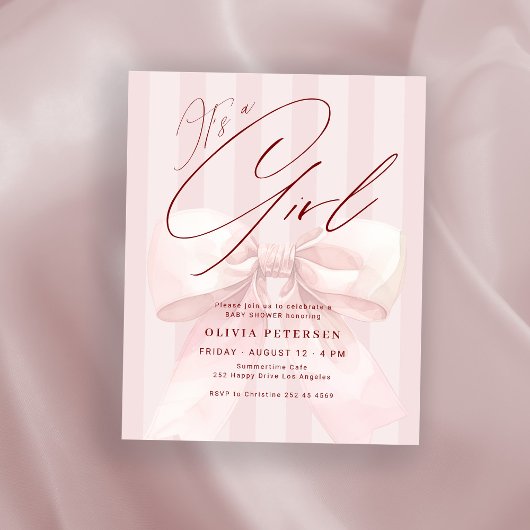 Budget its a girl pink bow baby shower invitation