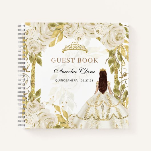 Budget Ivory White Floral Quinceañera Guest Book Notizblock (Vorderseite)