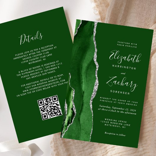 Budget Jägergrün Silber QR Code Hochzeit