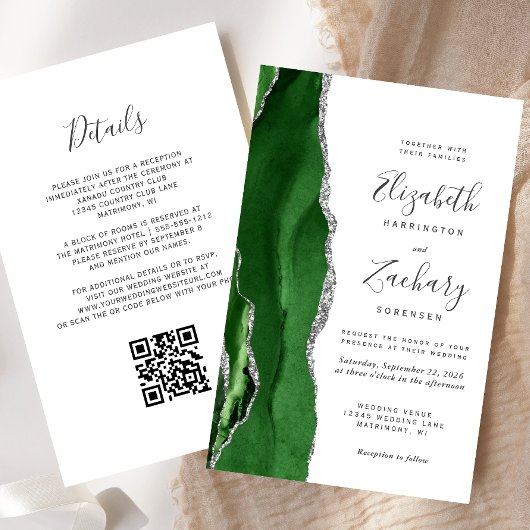 Budget Jägergrün Silber QR Code Hochzeit