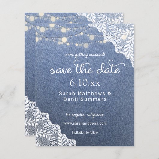 Budget Jean, Lace & Lights Save the Date V2 (Vorne/Hinten)