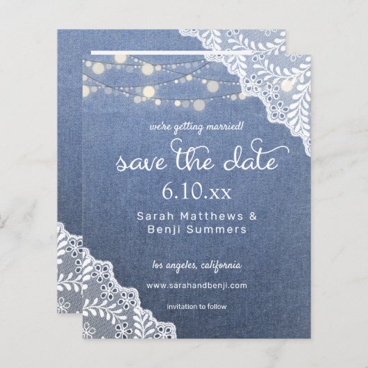 Budget Jean, Lace & Lights Save the Date V2 Foto (Vorne/Hinten)