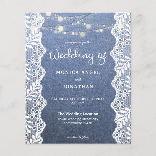 Budget Jean Lace String Lights Wedding Flyer (Vorne)