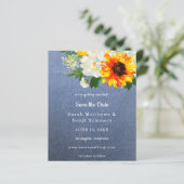 Budget Jean Sunflower & White Floral Save the Date (Stehend Vorderseite)