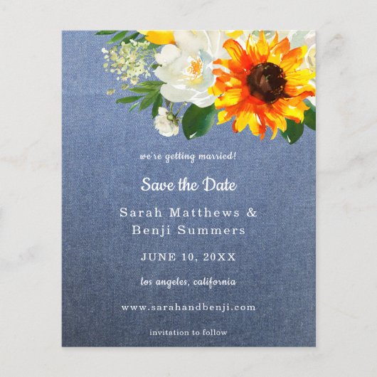 Budget Jean Sunflower & White Floral Save the Date Flyer (Vorne)