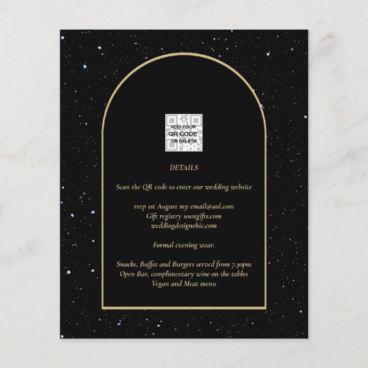 BUDGET Jet BLACK GOLD Starry Night Wedding INVITE (Rückseite)