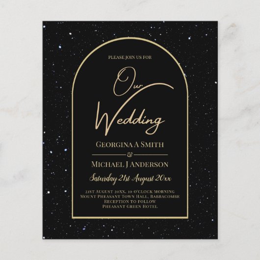 BUDGET Jet BLACK GOLD Starry Night Wedding INVITE (Vorderseite)