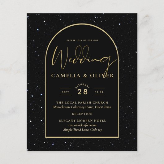 BUDGET Jet BLACK GOLD Starry Night Wedding INVITE Flyer (Vorne)