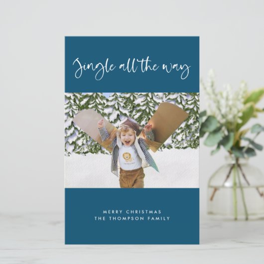 Budget Jingle All Way Holiday Foto Flat Card (Stehend Vorderseite)