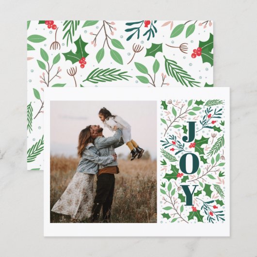 Budget JOY Holly Berries Foto Holiday Card (Vorne/Hinten)
