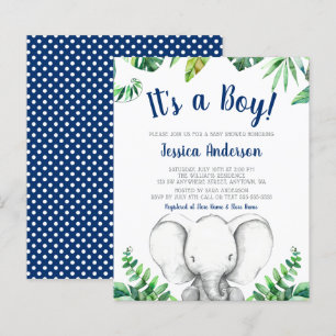 Budget Jungle Elephant Boy Navy Blue Baby Dusche