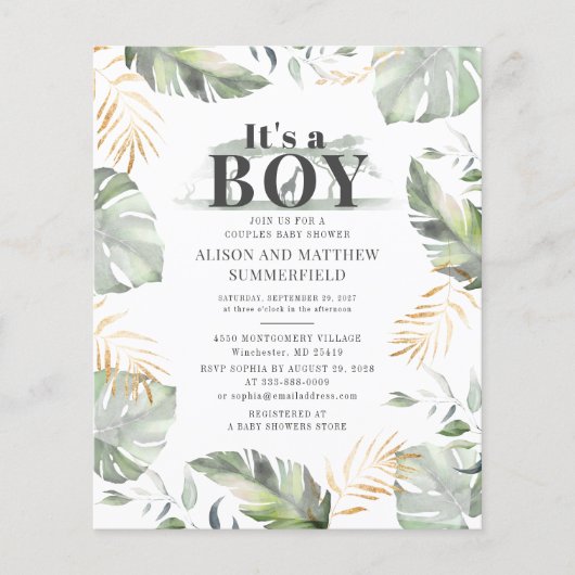 Budget Jungle Safari Giraffe Botanische Babydusche (Vorderseite)