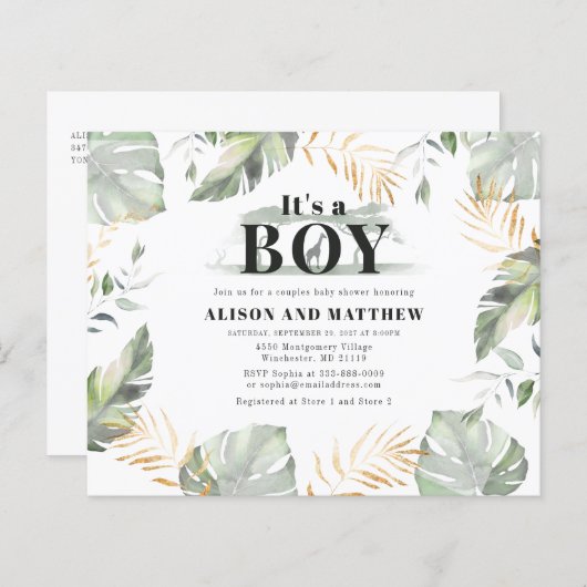 Budget Jungle Safari Kinderdusche Einladung (Vorne/Hinten)