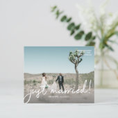 Budget Just Married 4 Foto Hochzeit Ankündigung (Stehend Vorderseite)