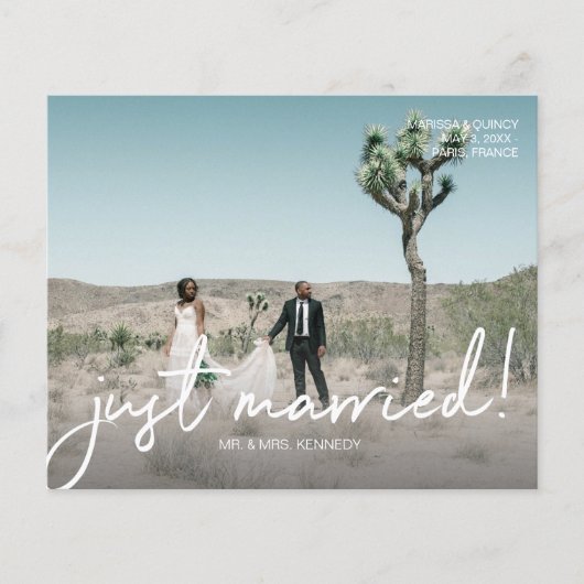 Budget Just Married 4 Foto Hochzeit Ankündigung Flyer (Vorne)