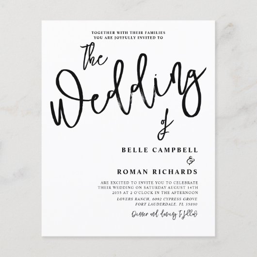 Budget Kalligrafie Script Black & White Wedding (Vorderseite)