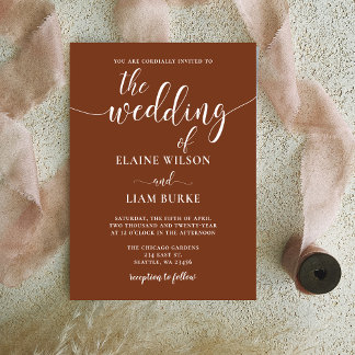 Budget Kalligrafie Terracotta Hochzeit Einladung