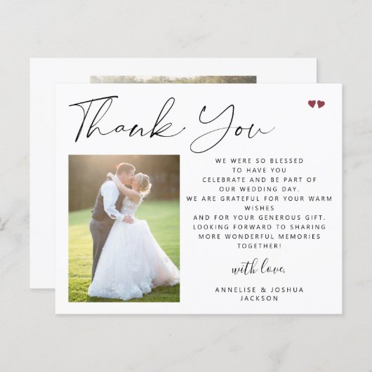 Budget kalligraphische Skript Foto Hochzeit danke (Vorne/Hinten)