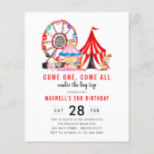 Budget Karneval Circus Geburtstag Einladung anzeig (Vorderseite)