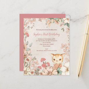 Budget-Katzen-Blumen-Einladung zum 1. Geburtstag M