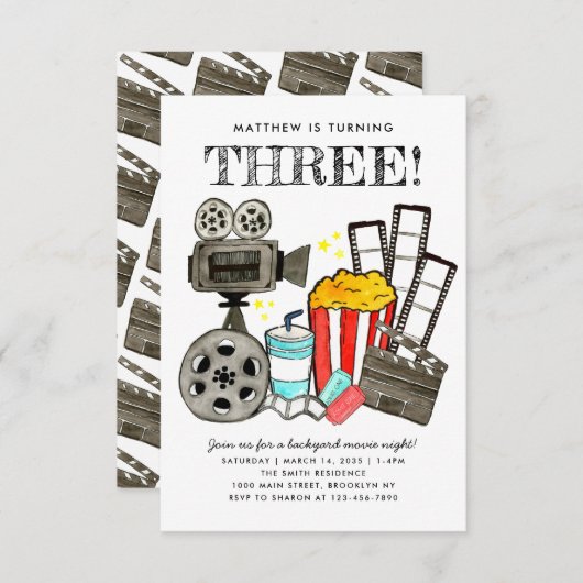 Budget Kinofilm Night Party Kindergeburtstag Mitteilungskarte (Vorne/Hinten)