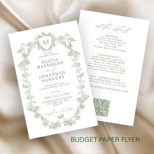 Budget Klassiker Salbei All-in-One Hochzeitseinlad Flyer