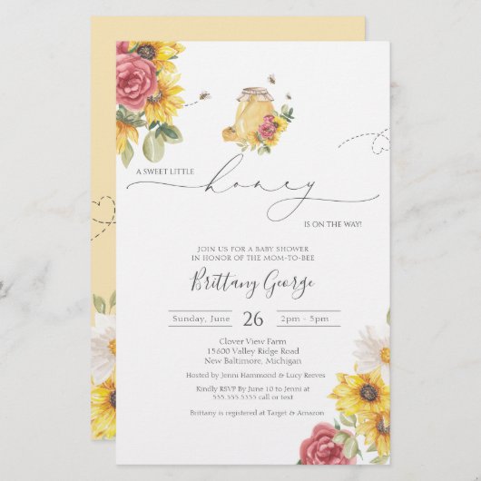 Budget Kleine Honey Bee Baby Dusche Einladung (Vorne/Hinten)