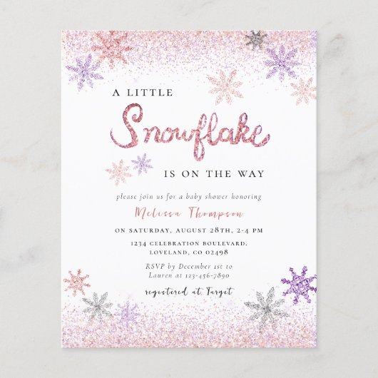 Budget Kleine Snowflake Babydusche Einladung (Vorderseite)
