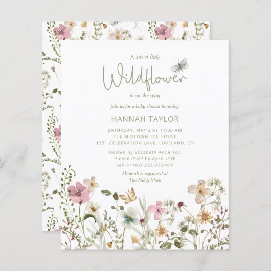 Budget Kleine Wildblume Kinderdusche Einladung (Vorne/Hinten)