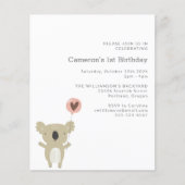 Budget Koala Bär Einfache 1. Geburtstag Einladung (Vorderseite)