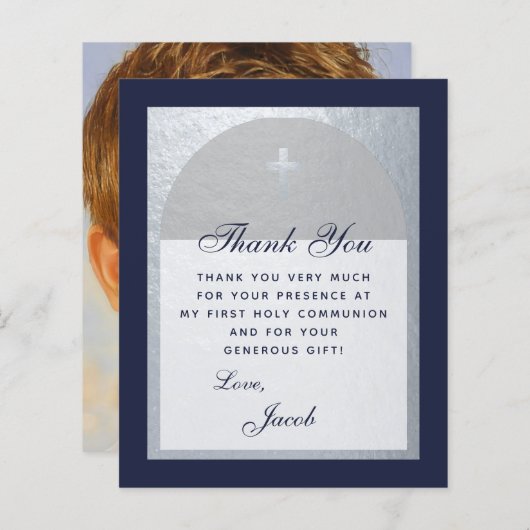 Budget Kommune Navy Blue Silver Danke Karte (Vorne/Hinten)