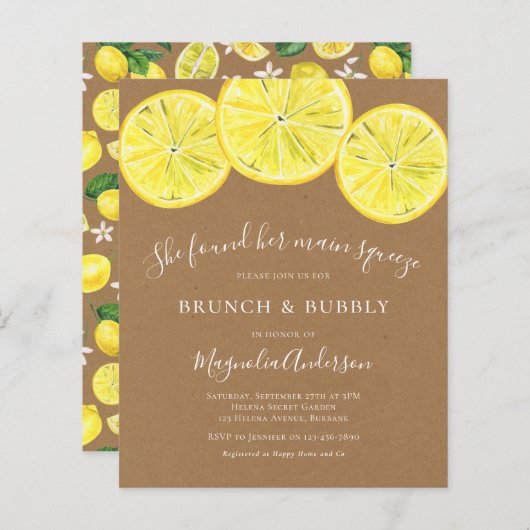Budget Kraft Lemons Bridal Dusche Einladung (Vorne/Hinten)