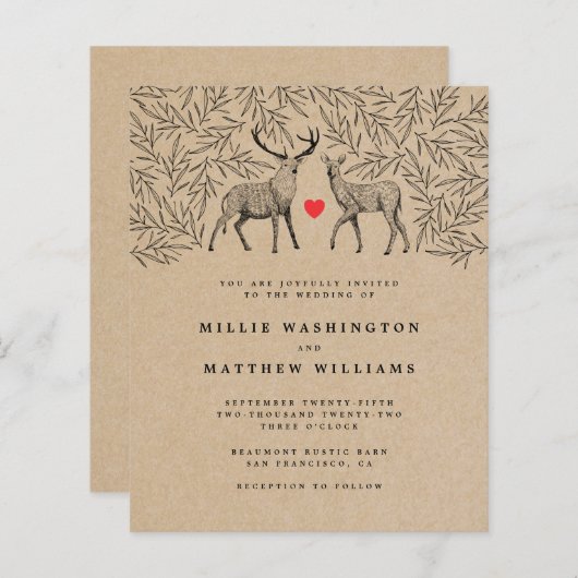 Budget Kraft Woodland Buck Doe Botanische Hochzeit (Vorne/Hinten)