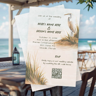 Budget Küstenhochzeit Reiher in Dünen Einladung Flyer