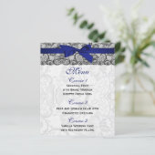 Budget Lace Ribbon Navy Hochzeitmenü Karten (Stehend Vorderseite)