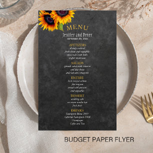 BUDGET Ländliches Land-Sonnenblumen-Hochzeitsmenü Flyer