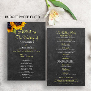 BUDGET Ländliches Sonnenblumen-Hochzeitsprogramm i Flyer