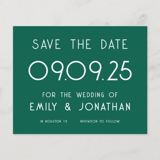 Budget Large Text Smarald Wedding Save the Date (Vorderseite)