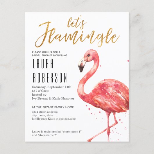 Budget Lasst uns Flamingle Bridal Dusche Einladung (Vorderseite)