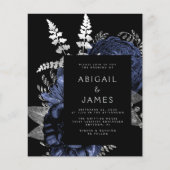 Budget Launisch Floral Navy Silber QR Code Hochzei (Vorderseite)